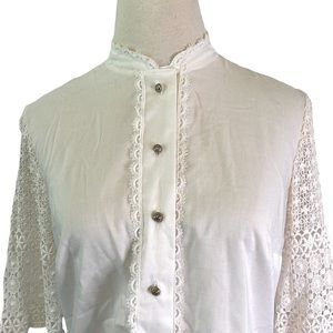 Vintage Cream Button Shirt with Lace and Bell Sleeves